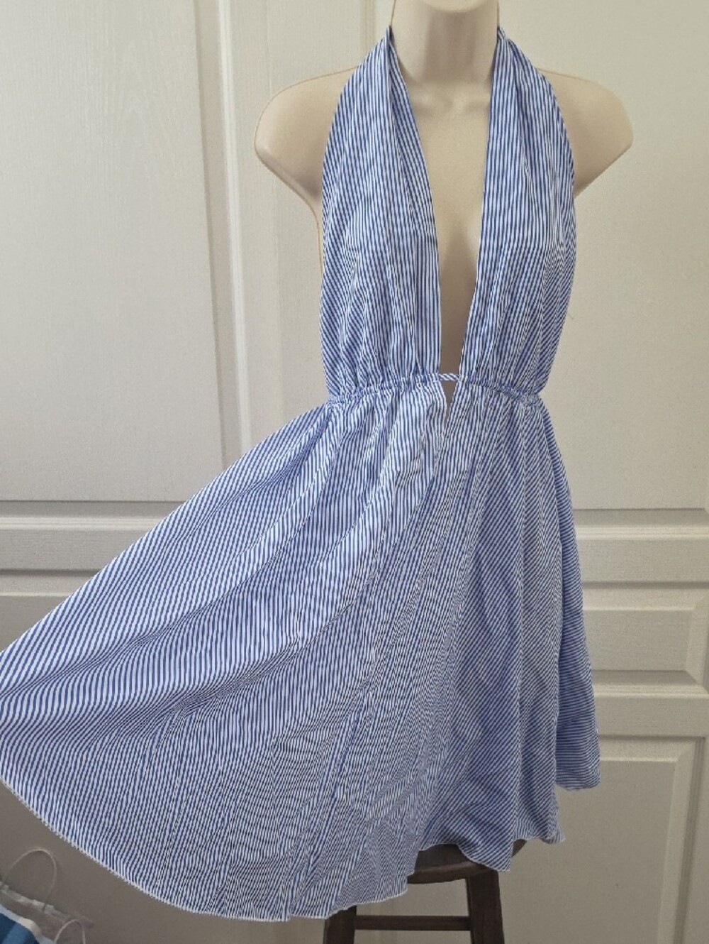 Cupshe | Beachside Dream Striped Mini Dress Blue/White Size L - Picture 13 of 13